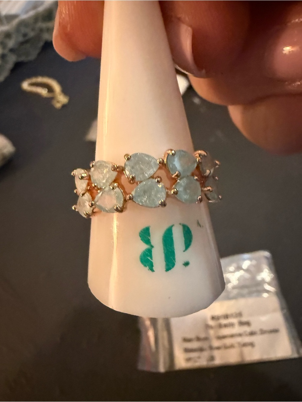 Rose Gold Ring with Light Blue Pear-Shaped Gemstones